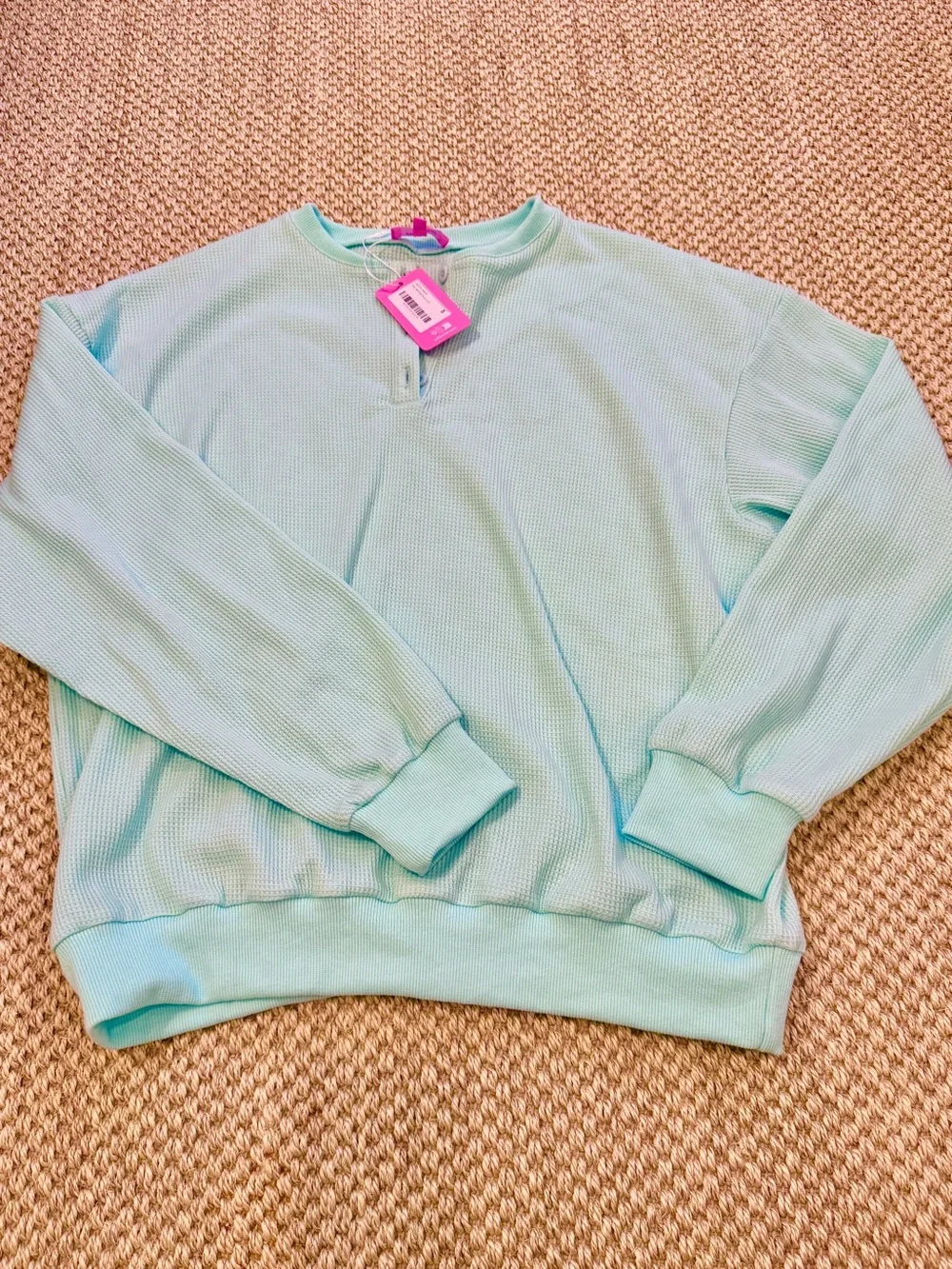 NWT Baila Waffle Henley Top in Aqua, Size S - Picture 4 of 5